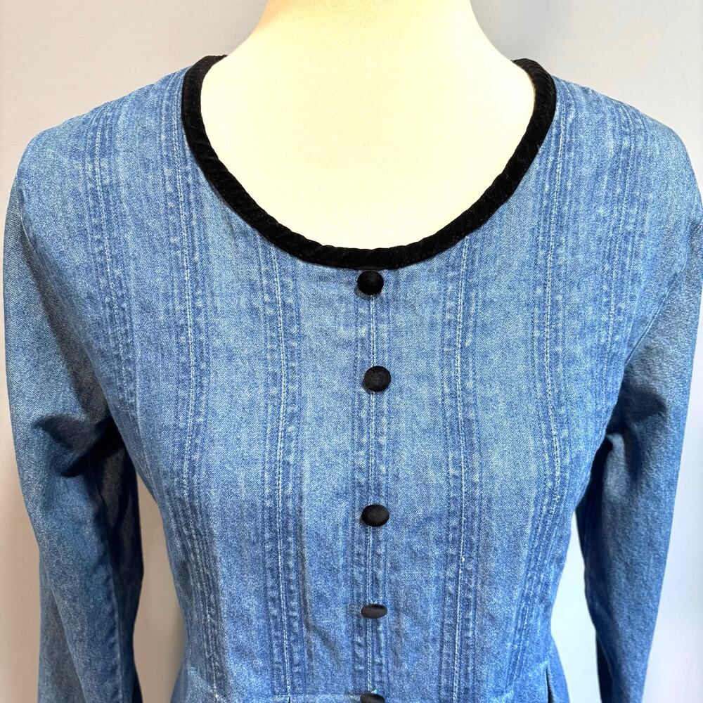 VTG Blue Denim Maxi Dress Long Sleeve Pleated Modest Farm Tradwife, Size 8 - Picture 4 of 7